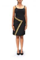 AW14B001 - A fitted pencil skirt in black silk with a gold cross-border embellishment.