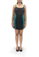 AW14B002 - A dark green and teal short fitted skirt which adds a dash of drama to formal work wear.