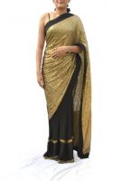AW14S002 - A dramatic statement of style- a sequined gold pallu contrasted with ombre grey and black georgette.