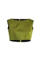 AW13T002 - A beautiful cropped top in a vivid chartreuse, with a close neck and square shoulders.